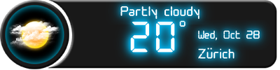 Weather Neon 4×1 widget with a circular weather icon, current temperature, date and city.